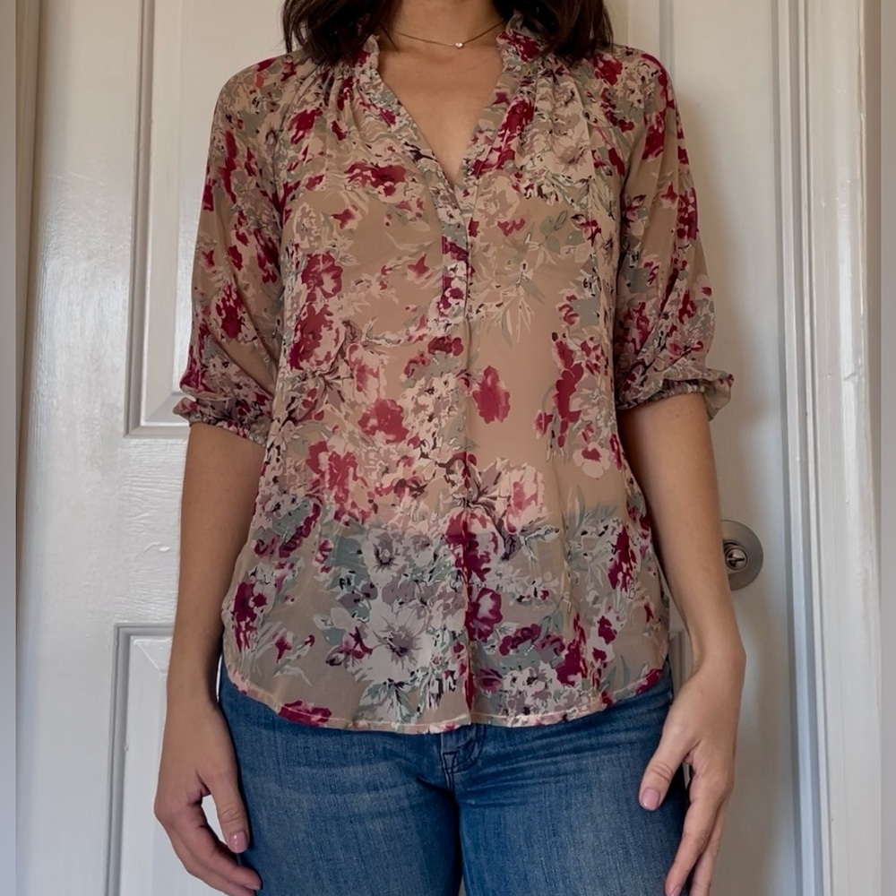Floral Women's Top - Red and Cream